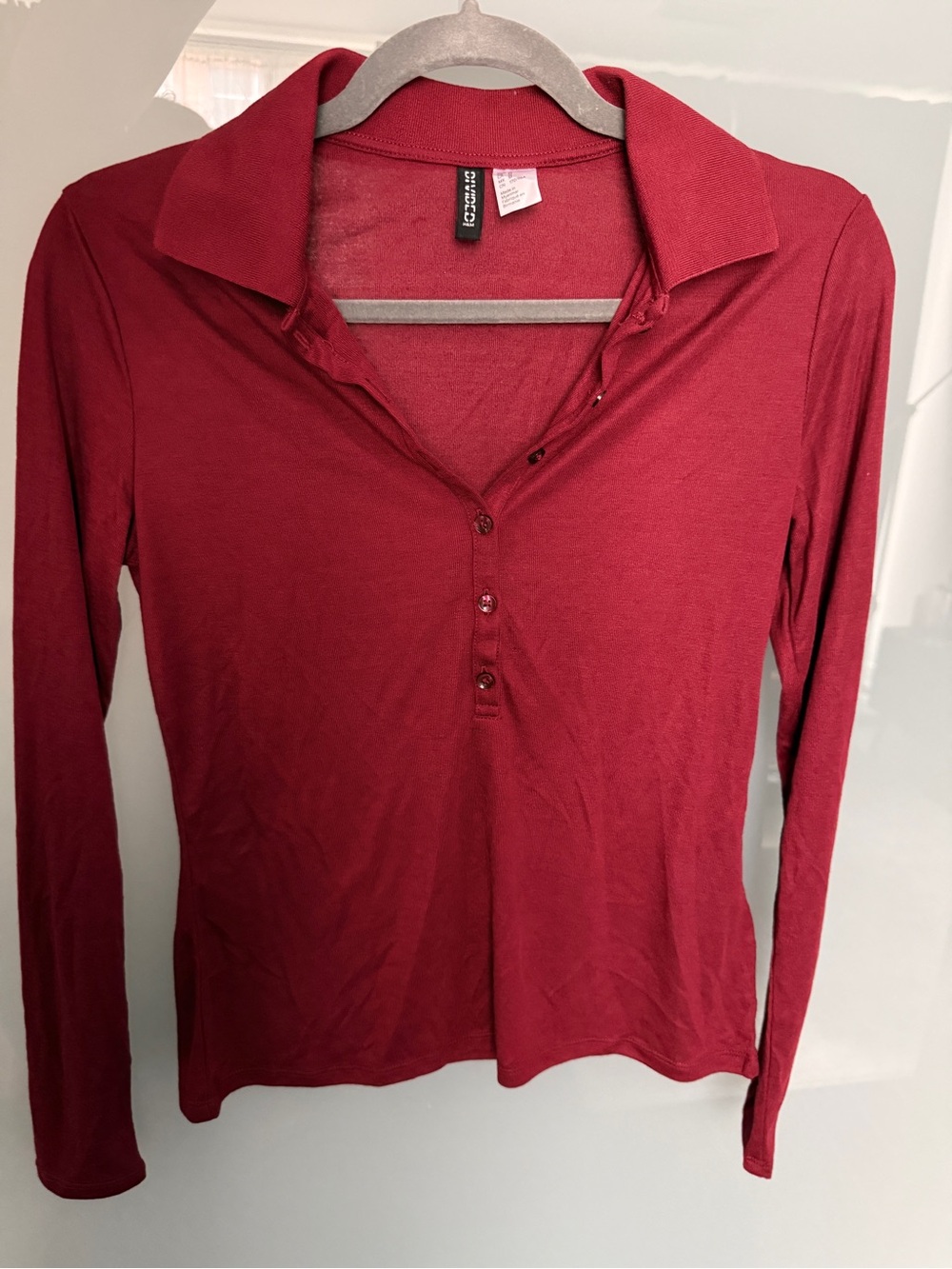 H&M Women's Long-Sleeve Polo Henley Top - Burgundy